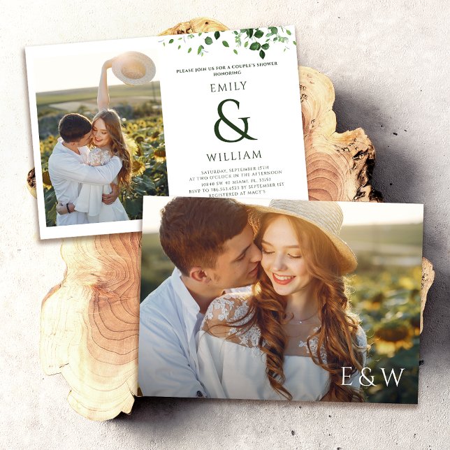 Modern Greenery Photos Couples Shower Invitation (Creator Uploaded)