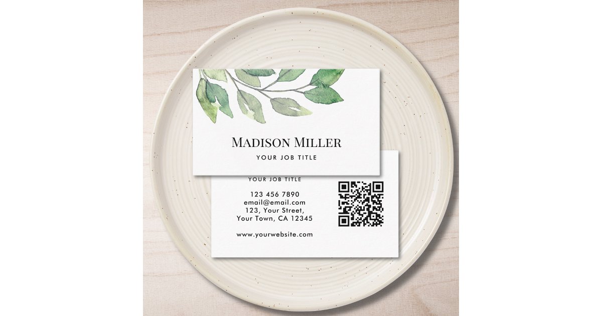Modern Greenery QR Code Business Card | Zazzle