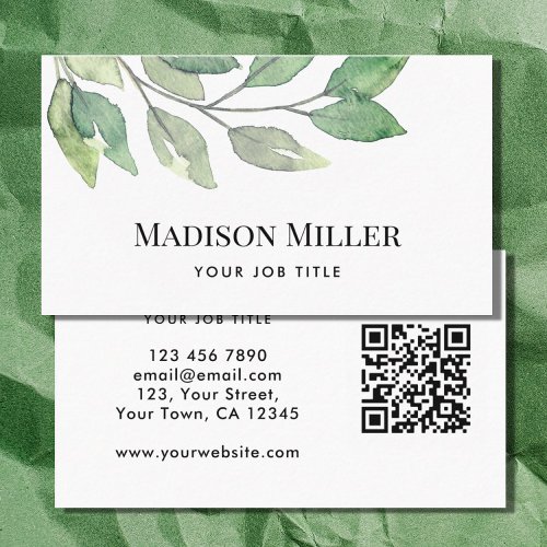 Modern Greenery QR Code Business Card