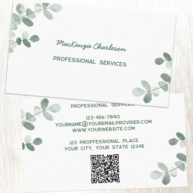 Modern Greenery QR Code Business Card | Zazzle