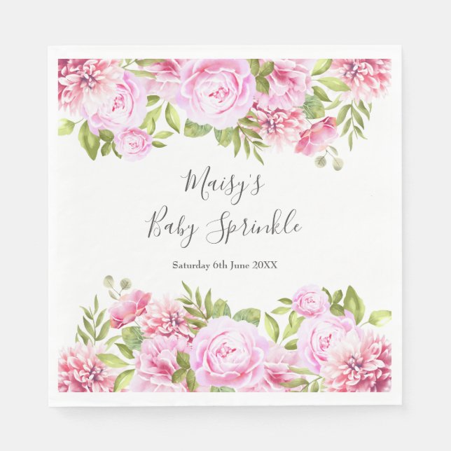 Modern Greenery Rose Garden Baby Girl Sprinkle Napkins (Front)