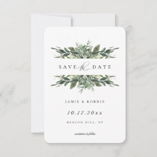 Modern Greenery Save The Date Announcement