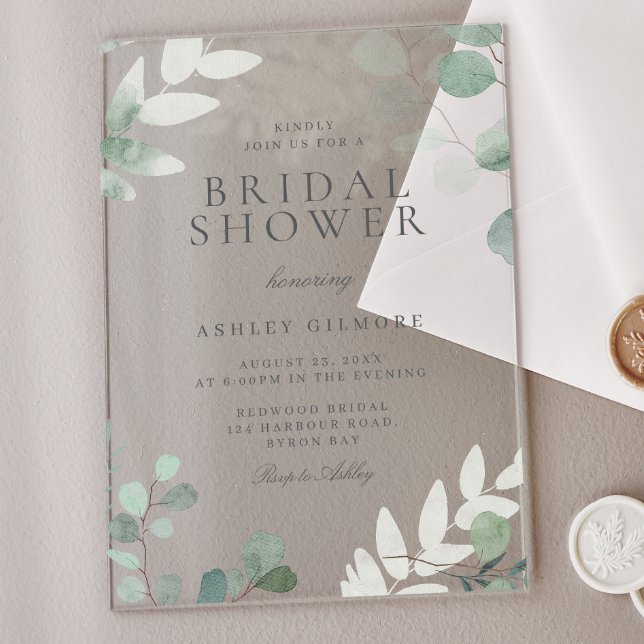 Modern Greenery Spring Bridal Shower Acrylic Invitations (Creator Uploaded)