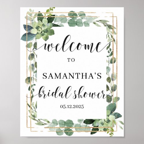 Modern greenery succulent bridal shower welcome poster