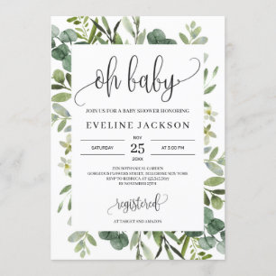Modern greenery succulent florals oh baby shower invitation