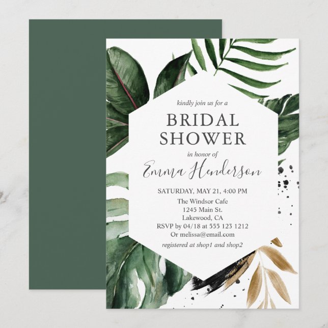 Modern Greenery Tropical Bridal Shower Invitation (Front/Back)