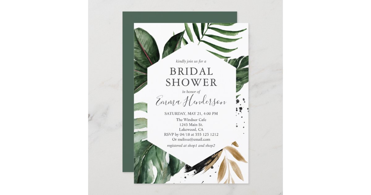 Modern Greenery Tropical Bridal Shower Invitation | Zazzle