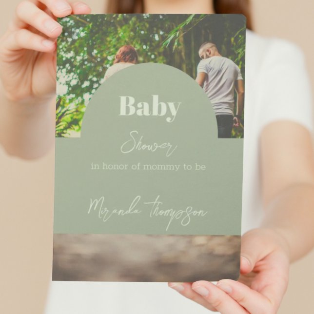 Modern Greenery Tropical Family Photo Baby Shower Invitation (Creator Uploaded)