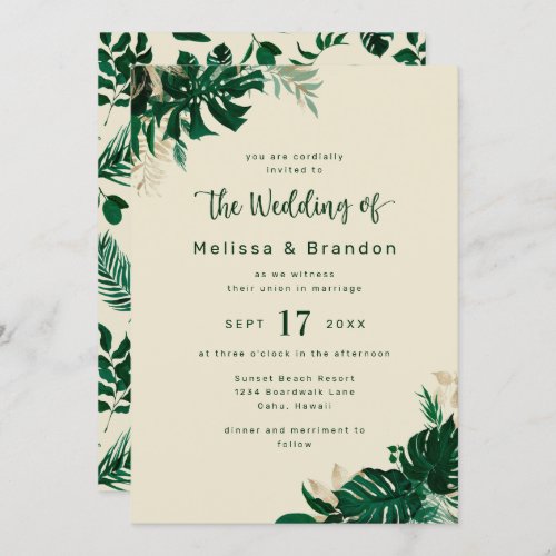 Modern Greenery Tropical Foliage Elegant Wedding Invitation