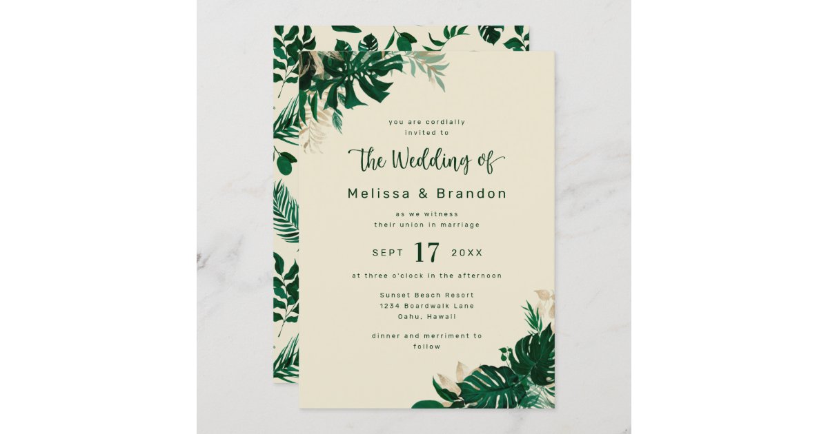 Modern Greenery Tropical Foliage Elegant Wedding Invitation | Zazzle