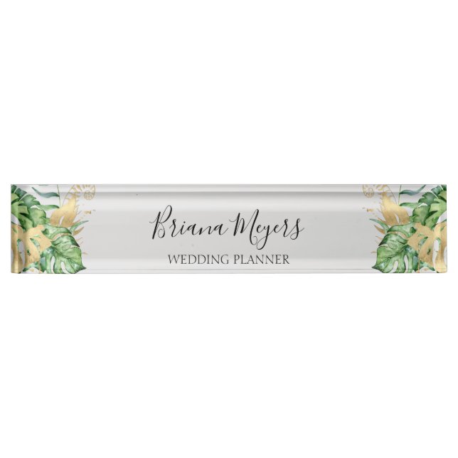 Modern Greenery Tropical Leaves Sand Business Desk Name Plate (Front)