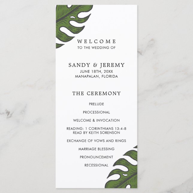 Modern Greenery Tropical Wedding Program (Front)
