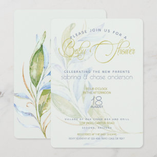Modern Greenery Watercolor Couples Baby Shower Invitation