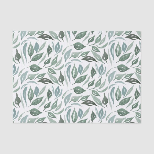 Modern Greenery Watercolor Leaves Pattern Tissue Paper (Front)