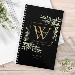Modern Greenery Watercolor Monogram Name Planner<br><div class="desc">Modern elegant black and gold watercolor greenery monogram name planner featuring a gold monogram initial. Designed by Thisisnotme©</div>