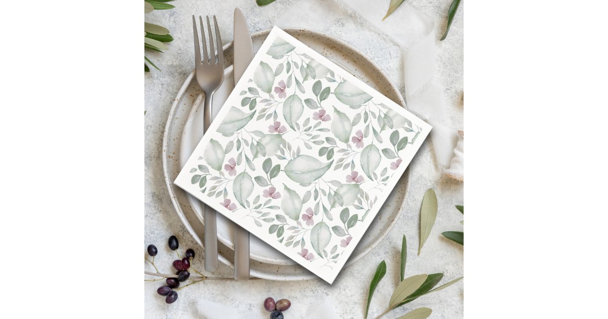 Modern Greenery Watercolor Pattern Wedding Napkins | Zazzle