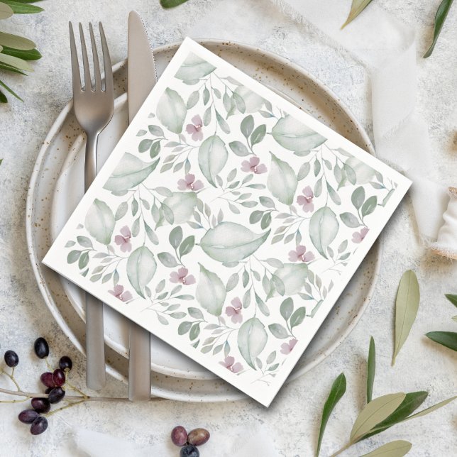 Modern Greenery Watercolor Pattern Wedding Napkins (Creator Uploaded)