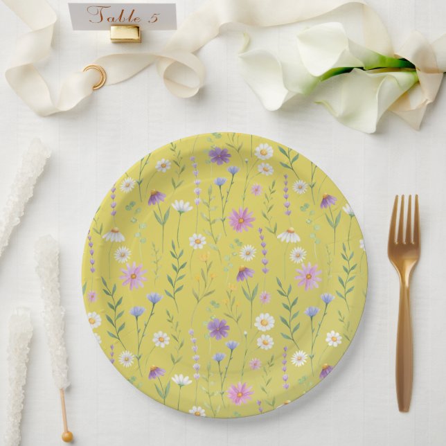 Modern Greenery Watercolor Rustic Botanical floral Paper Plates (Wedding)