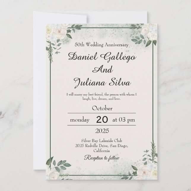 Modern Greenery Wedding Anniversary Invitations (Front)