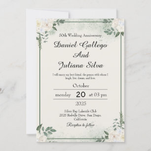 Modern Greenery Wedding Anniversary Invitations