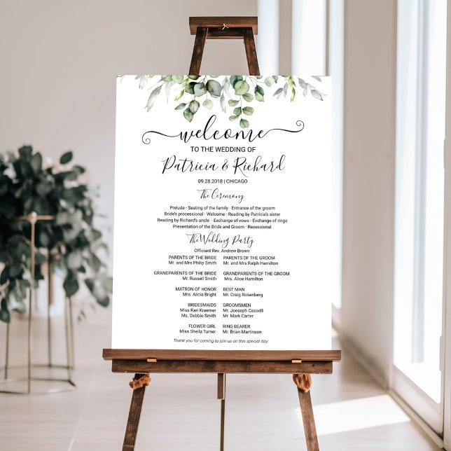 Modern Greenery Wedding Ceremony Program Foam Sign (Creator Uploaded)
