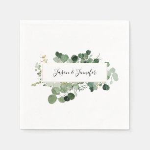 Modern Greenery Wedding Custom Couple Names Napkins