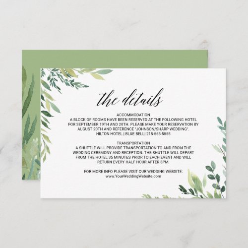 Modern Greenery Wedding Details Insert Card