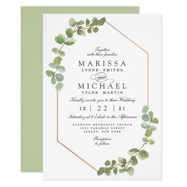 256797059433624481 Modern Greenery Wedding Geometric Invitation