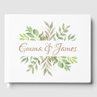 Modern Greenery wedding guest books with initials.