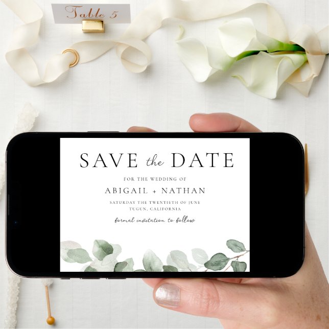 Modern Greenery Wedding Save The Date (Front Digital)
