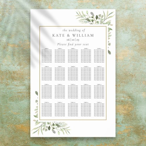 Modern Greenery Wedding Seating Plan Chart