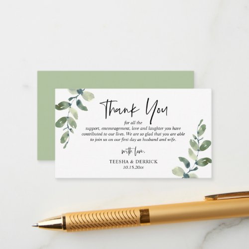 Modern Greenery Wedding Thank you Enclosed Card