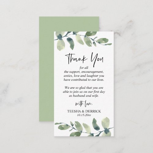 Modern Greenery Wedding Thank you Enclosure Card