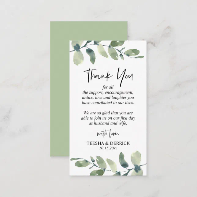 Modern Greenery, Wedding Thank you Enclosure Card | Zazzle