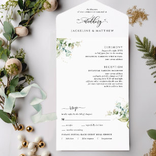 Modern Greenery Wedding w/ Perforated RSVP All I All In One Invitation