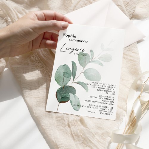 Modern Greenery White Bridal Lingerie Shower Invitation