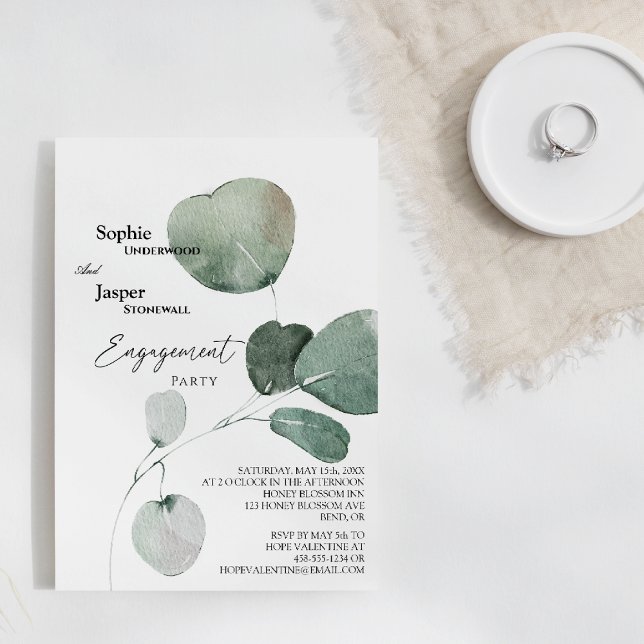 Modern Greenery White Engagement Party Invitation (Creator Uploaded)