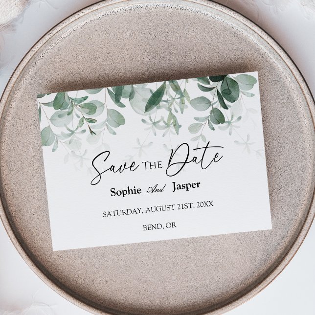 Modern Greenery White Flat Save The Date Card (Creator Uploaded)