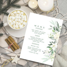 Modern Greenery White Floral Menu Invitation