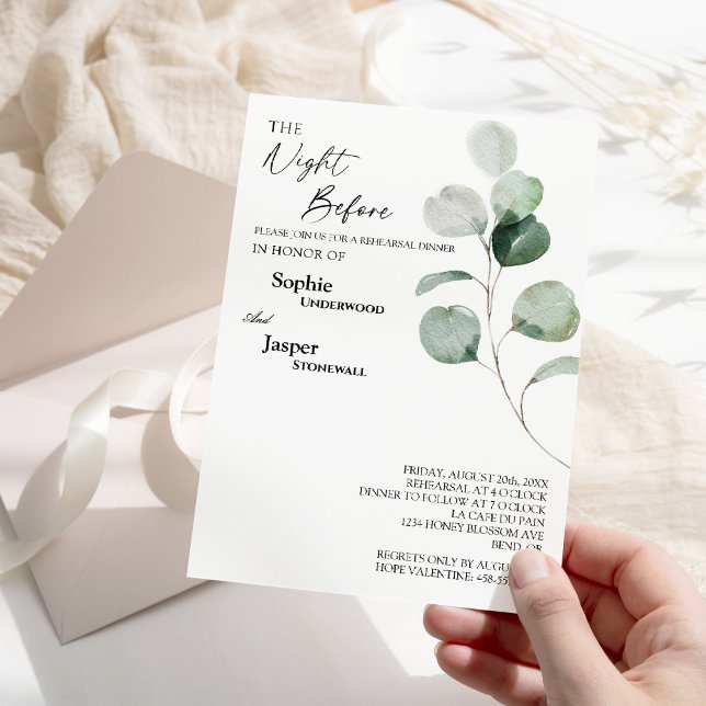 Modern Greenery White Night Before Rehearsal Invitation (Creator Uploaded)