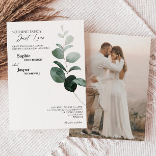 Modern Greenery White Nothing Fancy Photo Wedding Invitation
