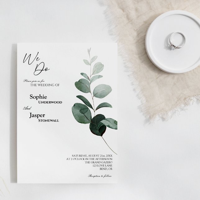 Modern Greenery White We Do Wedding Invitation (Creator Uploaded)