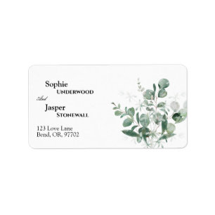 Modern Greenery White Wedding Address Label