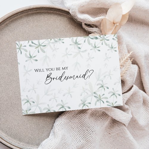 Modern Greenery White Wedding Bridesmaid Proposal Invitation