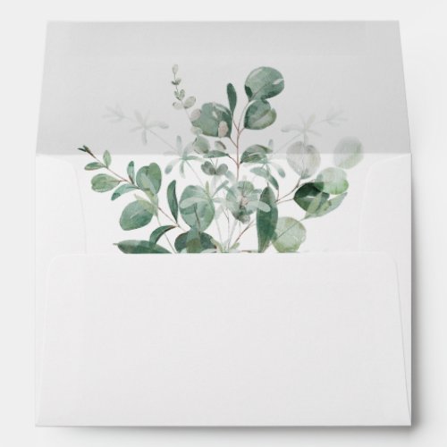Modern Greenery White Wedding Envelope