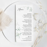 Modern Greenery White Wedding Flat Menu<br><div class="desc">This modern greenery white wedding flat menu design features easy mix and match coordinating styles in black and white with delicate greenery elements adding graceful flourish around simple sophisticated typography and lovely minimal calligraphy script. The watercolor eucalyptus and other botanical leaves arch beautifully throughout, with dark emerald fading in an...</div>