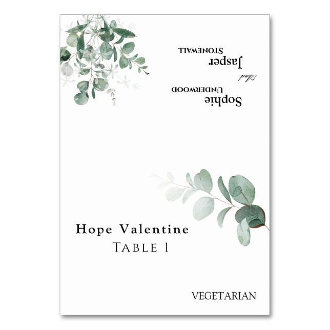 Modern Greenery White Wedding Foldable Place Card (Front)