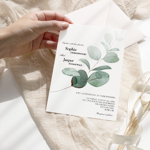 Modern Greenery White Wedding Invitation