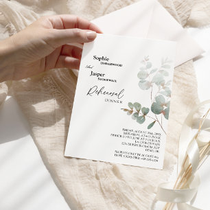 Modern Greenery White Wedding Rehearsal Dinner Invitation