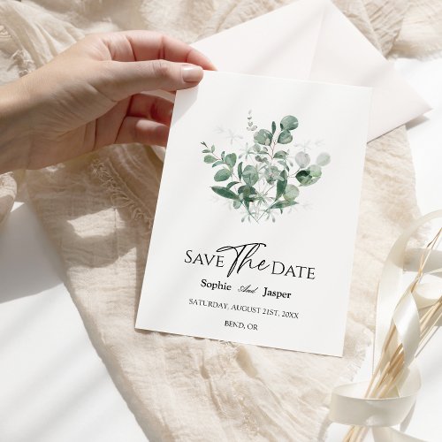 Modern Greenery White Wedding Save The Date Card